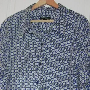 Plus Size button down Royal blue and white blouse geometric honeycomb size 24W